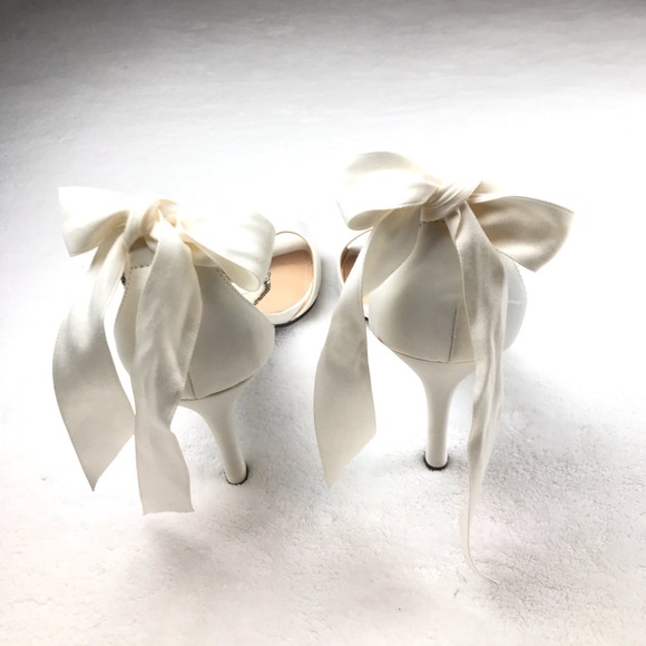 Nina ivory satin ribbon jeweled wrap around sandal - Picture 2 of 9